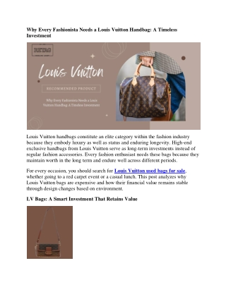 Why Every Fashionista Needs a Louis Vuitton Handbag A Timeless Investment