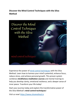 Discover the Mind Control Techniques with the Silva Method