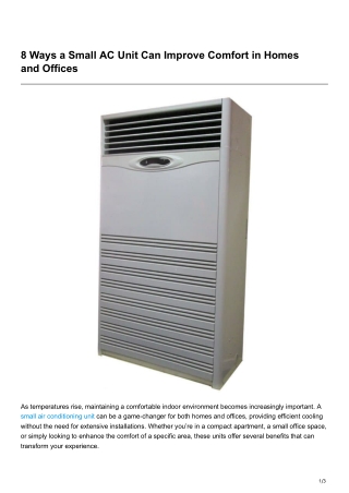 8 Ways a Small AC Unit Can Improve Comfort in Homes andOffices