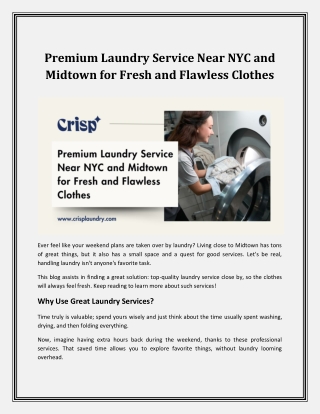 Premium Laundry Service Near NYC and Midtown for Fresh and Flawless Clothes