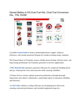 Genset Battery & DG Dual Fuel Kits | Dual Fuel Conversion Kits - PAL SVAM