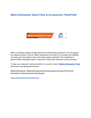 Meiko Dishwasher Spare Parts & Accessories _ PartsFeUK
