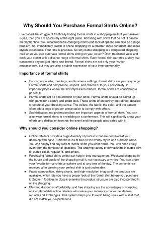 Why should you purchase formal shirts online