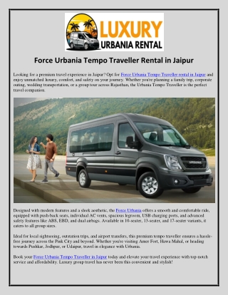 Force Urbania Tempo Traveller Rental in Jaipur