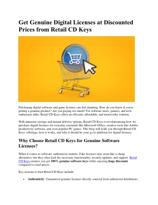 Get Genuine Digital Licenses at Discounted Prices from Retail CD Keys
