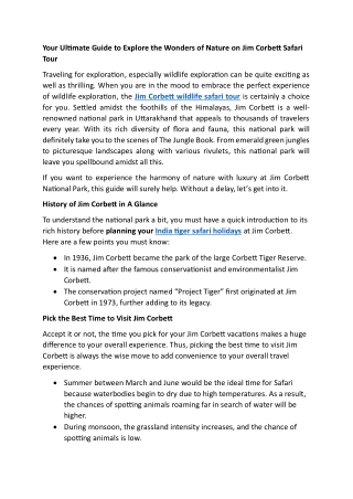 Your Ultimate Guide to Explore the Wonders of Nature on Jim Corbett Safari Tour