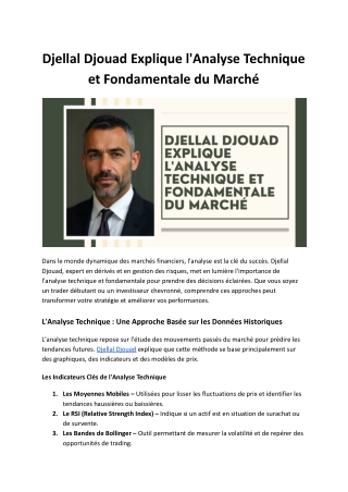 Djellal Djouad Explique l'Analyse Technique et Fondamentale du Marché
