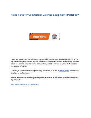 Hatco Parts for Commercial Catering Equipment _ PartsFeUK
