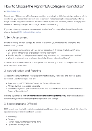 How to Choose the Best MBA College in Karnataka – A Complete Guide