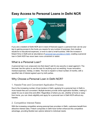 Easy Access to Personal Loans in Delhi NCR