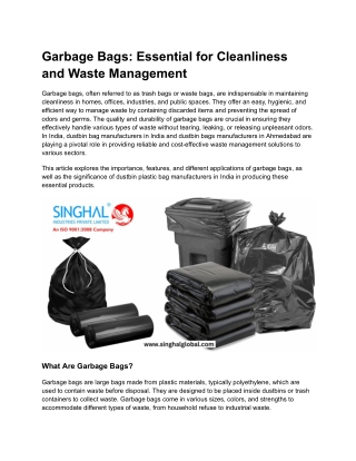 Garbage Bags: Essential for Cleanliness and Waste Management