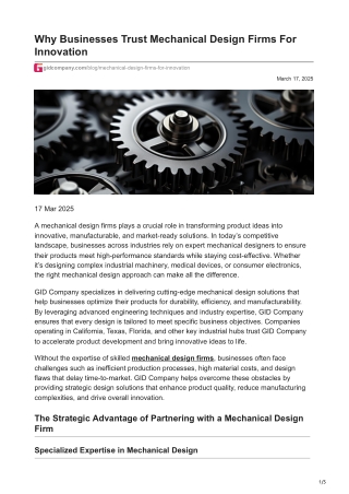 Why Businesses Trust Mechanical Design Firms For Innovation