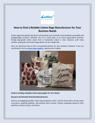 How to Find a Reliable Cotton Bags Manufacturer for Your Business Needs