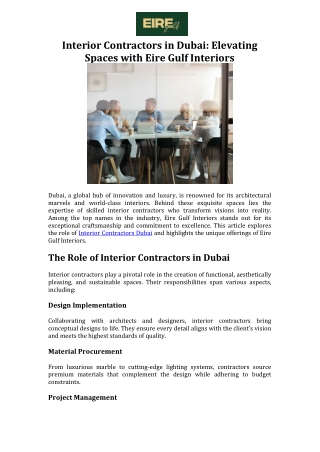 Interior Contractors in Dubai Elevating Spaces with Eire Gulf Interiors