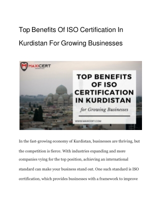 Top Benefits Of ISO Certification In Kurdistan For Growing Businesses