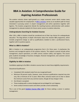 BBA in Aviation- A Comprehensive Guide for Aspiring Aviation Professionals
