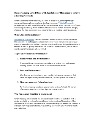 Memorializing Loved Ones with Westchester Monuments to Give a Lasting Accolade