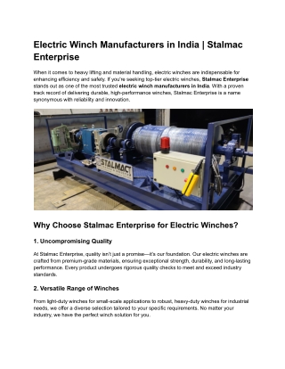 Electric Winch Manufacturers in India _ Stalmac Enterprise