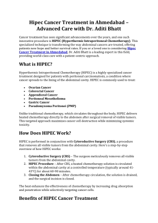 Hipec Cancer Treatment in Ahmedabad | Dr. Aditi Bhatt