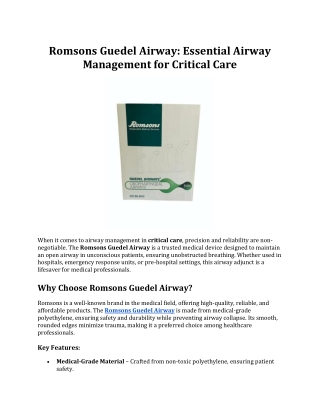 Romsons Guedel Airway: Essential Airway Management for Critical Care