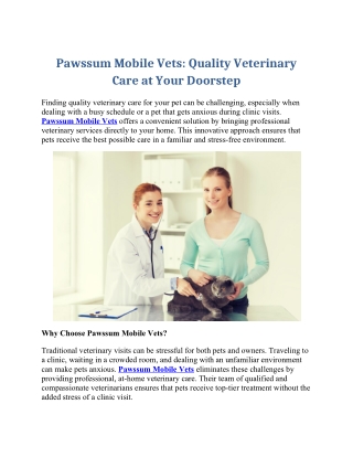 Mobile vets to your home