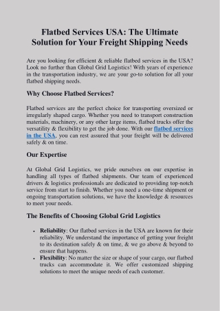 Flatbed Services USA: The Ultimate Solution for Your Freight Shipping Needs