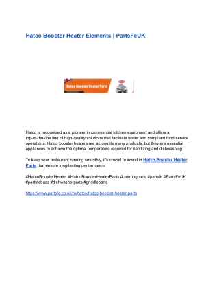 Hatco Booster Heater Elements _ PartsFeUK