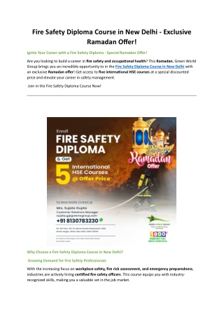 Fire Safety Diploma Course in New Delhi  PDF