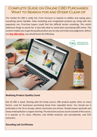Complete Guide on Online CBD Purchases: What to Search for and Steer Clear of