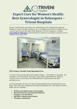 Expert Gynecologist in Nalasopara – Women’s Health Specialists at Triveni Hospit