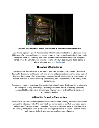 Discover Serenity at Rio Resort, Lansdowne_ A Perfect Getaway in the Hills