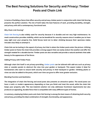 The Best Fencing Solutions for Security and Privacy: Timber Posts and Chain Link