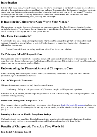 Is Investing in Chiropractic Care Worth Your Money?