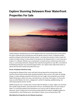 Delaware River Waterfront Properties For Sale