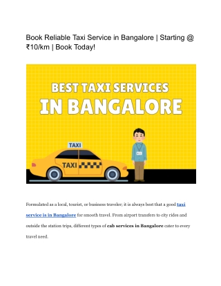 Book Reliable Taxi Service in Bangalore _ Starting @ ₹10_km _ Book Today!