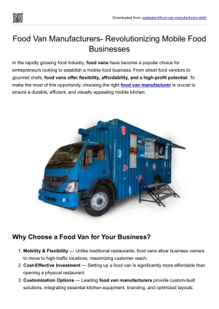 Food Van Manufacturers- Revolutionizing Mobile Food Businesses