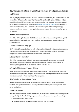 How ICSE and ISC Curriculums Give Students an Edge in Academics and Career