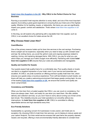 Hotel Linen Hire Suppliers in the UK _ Why CWLU is the Perfect Choice for Your Business