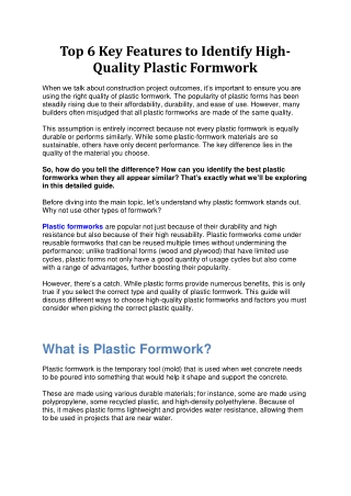 Top 6 Key Features to Identify High-Quality Plastic Formwork