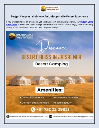 Budget Camp in Jaisalmer – An Unforgettable Desert Experience