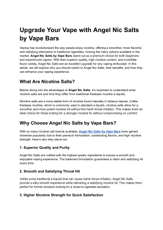 Upgrade Your Vape with Angel Nic Salts by Vape Bars