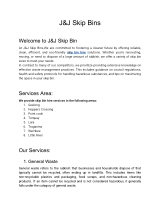 Reliable Skip Bin Hire-J&J Skip Bins
