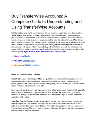 Buy TransferWise Accounts_ A Complete Guide to Understanding and Using TransferWise Accounts