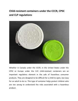 Child-resistant containers under the CCCR, CPSC and CLP regulations