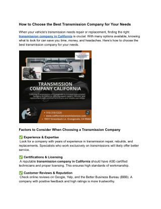 How to Choose the Best Transmission Company for Your Needs