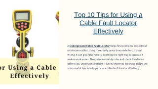 Top 10 Tips for Using a Cable Fault Locator Effectively