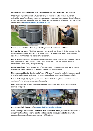 Commercial HVAC Installation in Katy How to Choose the Right System for Your Business