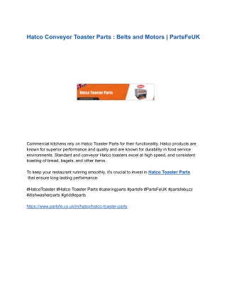 Hatco Conveyor Toaster Parts _ Belts and Motors _ PartsFeUK
