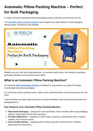 Automatic Pillow Packing Machine – Perfect for Bulk Packaging