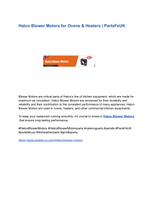 Hatco Blower Motors for Ovens & Heaters _ PartsFeUK